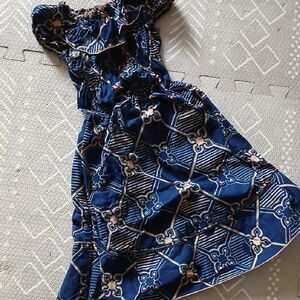 Stylish Blue Patterned Kids Casual Dress